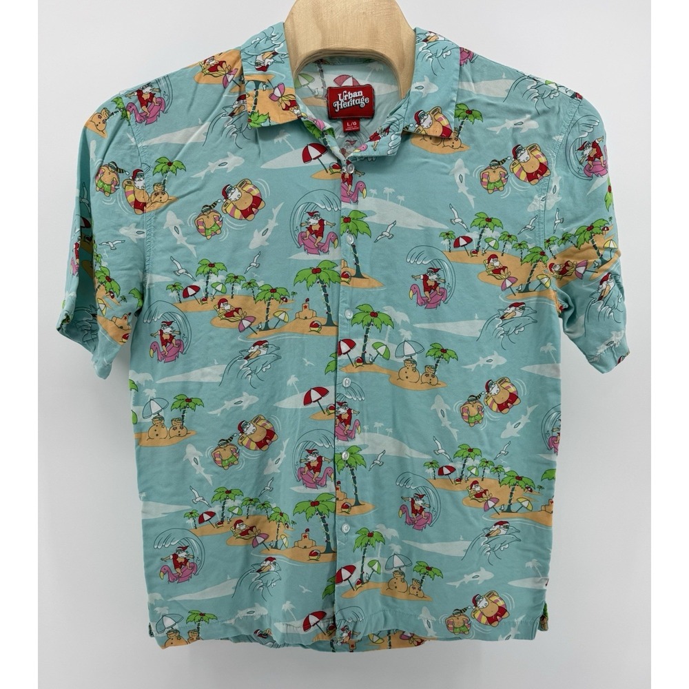 Urban Heritage Christmas Hawaiian Shirt Men's Size L Viscose Floral Tropical
